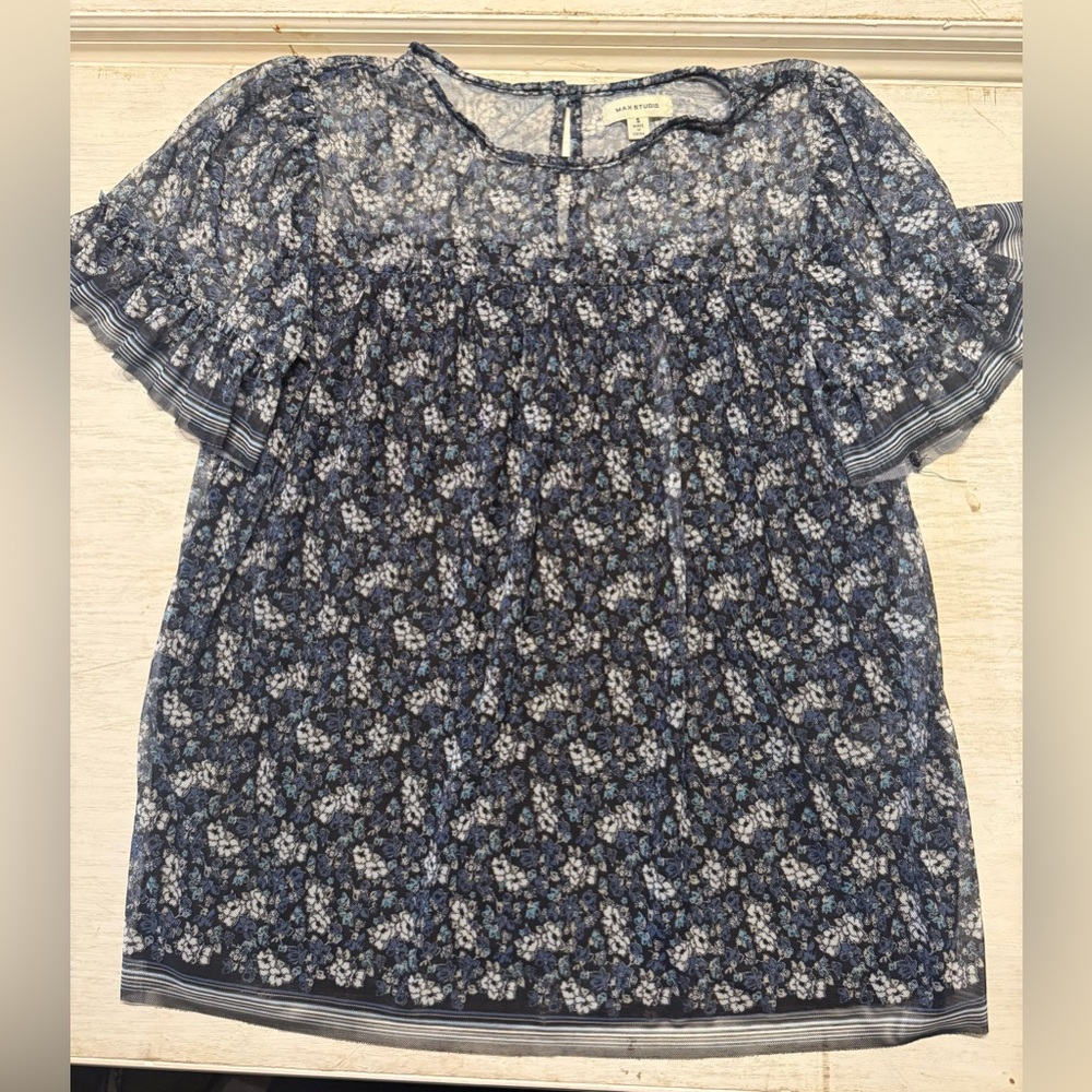 Max Studio Navy Floral Blouse